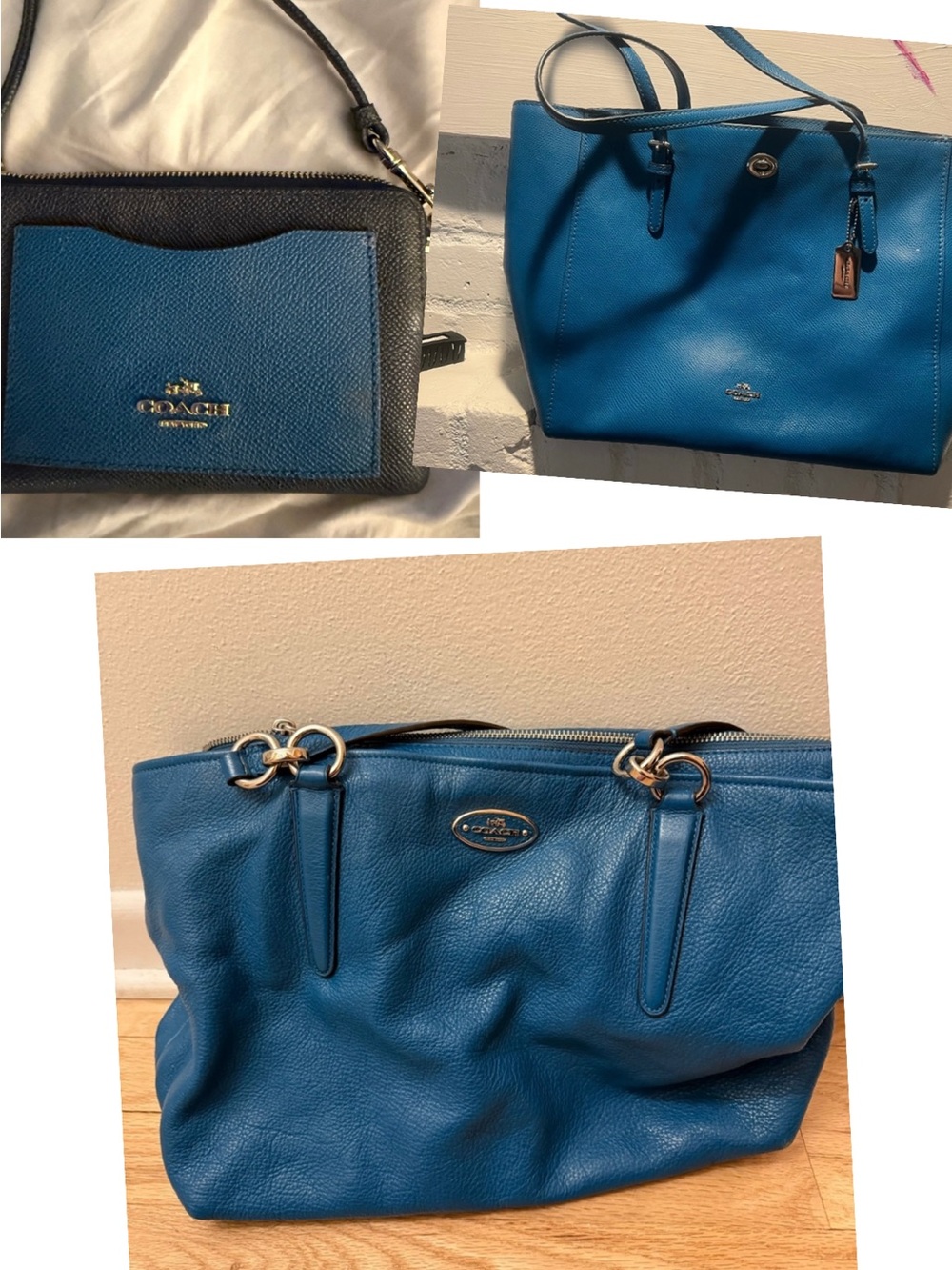 Coach Blue Leather Tote and Crossbody Set